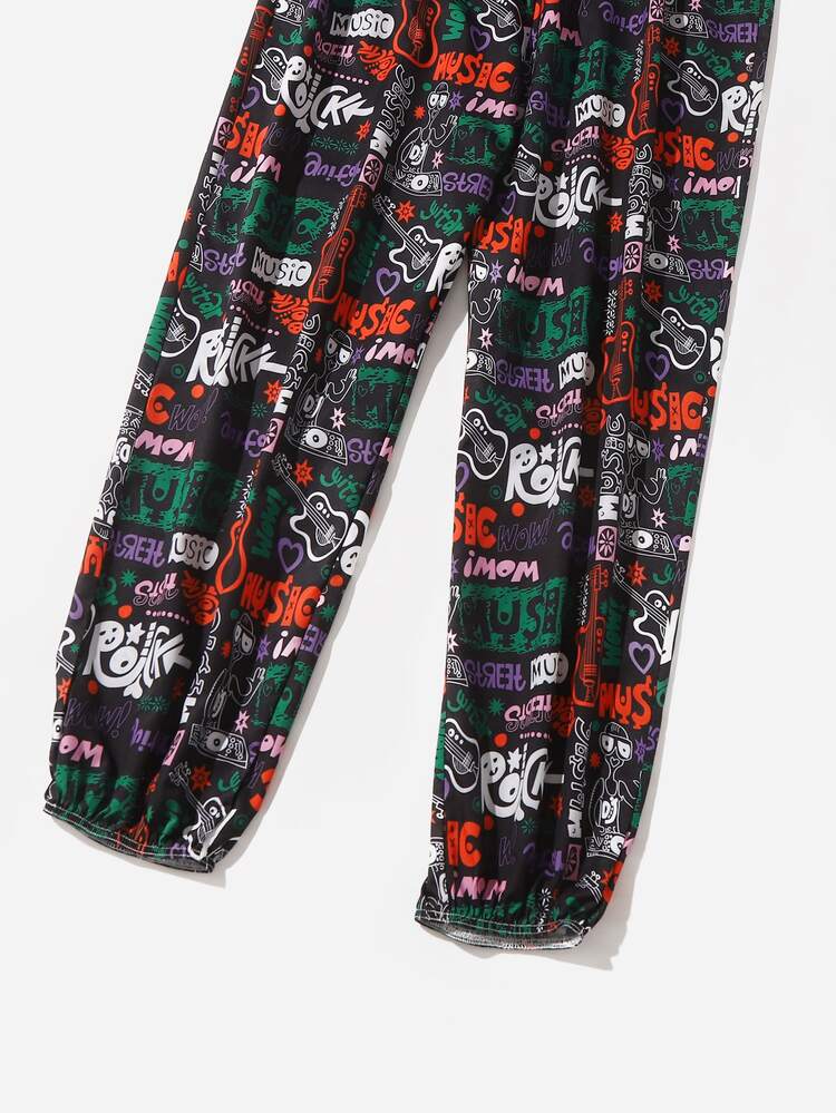 Pantalones con estampado de letra y dibujos animados - Multicolor - Añade 5