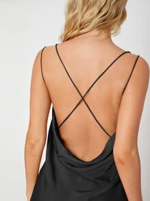SHEIN Tall Draped Crisscross Backless Split Thigh Slip Dress - Black - View 3