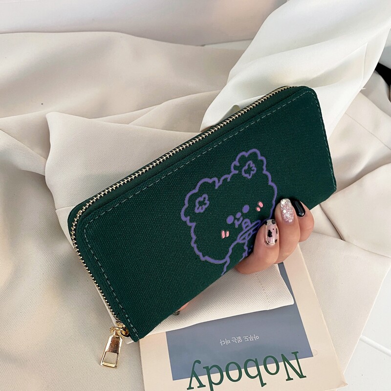 

Bear Graphic Zip Around Long Wallet, Dark green