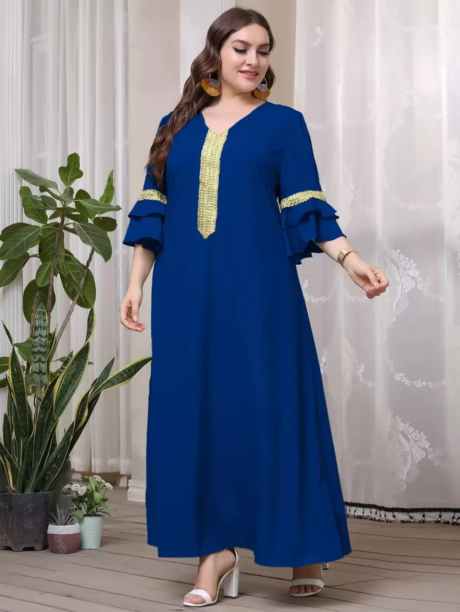 Al Najma Vestido túnico con fruncido a capas panel en contraste - azul real - Ver 1