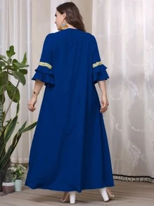 Al Najma Vestido túnico con fruncido a capas panel en contraste - azul real - Ver 2