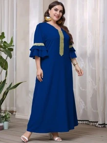 Al Najma Vestido túnico con fruncido a capas panel en contraste - azul real - Ver 4