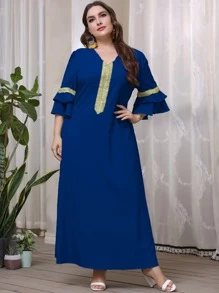 Al Najma Vestido túnico con fruncido a capas panel en contraste - azul real - Ver 5