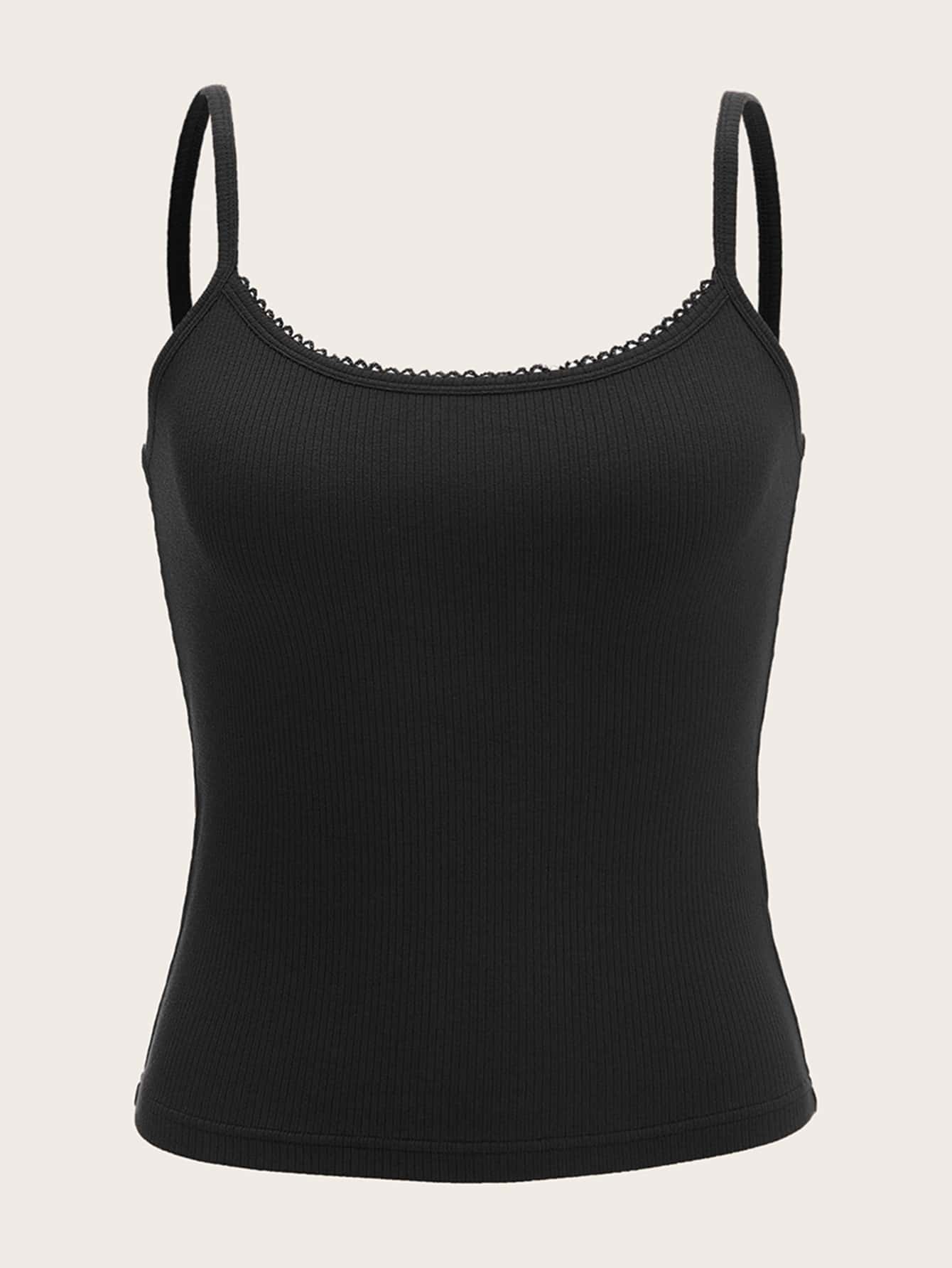 SHEIN EZwear 素色羅紋針織吊帶上衣 - 黑色 - 查看 1