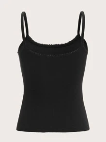 SHEIN EZwear 素色羅紋針織吊帶上衣 - 黑色 - 查看 2