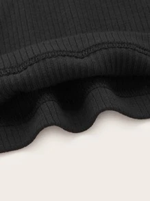 SHEIN EZwear 素色羅紋針織吊帶上衣 - 黑色 - 查看 3