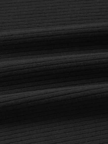 SHEIN EZwear 素色羅紋針織吊帶上衣 - 黑色 - 查看 4