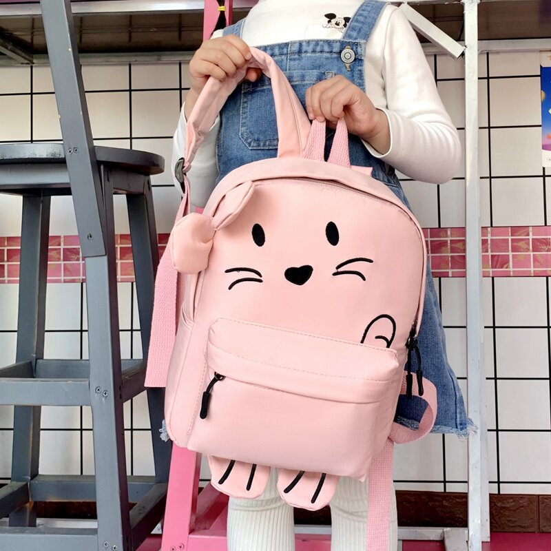 

Cartoon Graphic Zipper Front Backpack, Pink