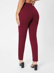 SHEIN PETITE Slant Pocket Skinny Pants - Burgundy - View 2