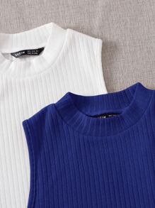 SHEIN EZwear 2件組羅紋針織背心上衣 - 藍白色 - 查看 4