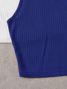 SHEIN EZwear 2件組羅紋針織背心上衣 - 藍白色 - 查看 6
