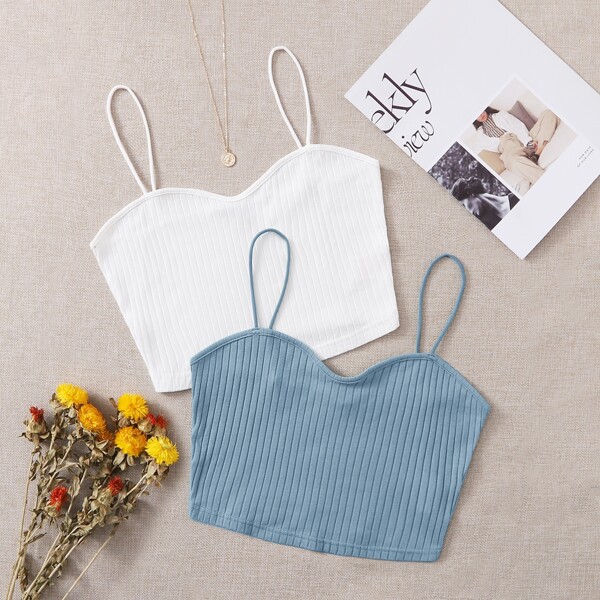 

2 Pack Rib-knit Cami Top, Multicolor