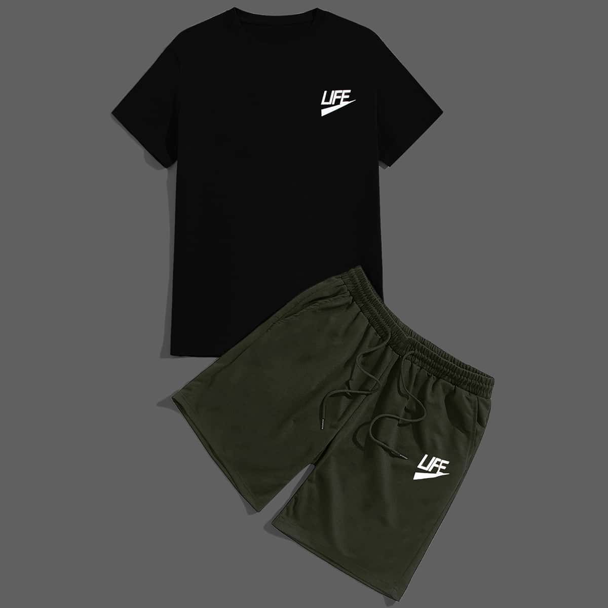 

Guys Reflective Letter Graphic Tee & Track Shorts, Multicolor