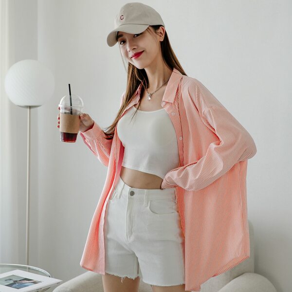 

Striped Pocket Front Blouse, Baby pink
