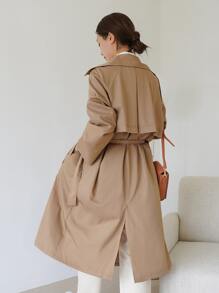 DAZY 素色單排釦腰帶風衣外套 - 卡其色 - 查看 2
