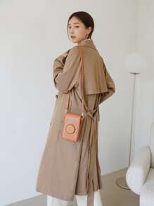 DAZY 素色單排釦腰帶風衣外套 - 卡其色 - 查看 3