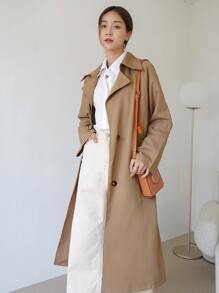 DAZY 素色單排釦腰帶風衣外套 - 卡其色 - 查看 4