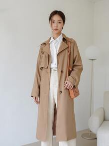DAZY 素色單排釦腰帶風衣外套 - 卡其色 - 查看 6