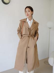 DAZY 素色單排釦腰帶風衣外套 - 卡其色 - 查看 7