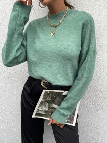 Lunelith SHEIN Lunessa Mock Neck Drop Shoulder Sweater Knit Pullover Fall Winter Outfit