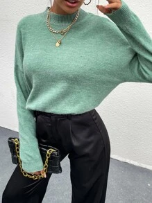 Lunelith SHEIN Lunessa Mock Neck Drop Shoulder Sweater Knit Pullover Fall Winter Outfit