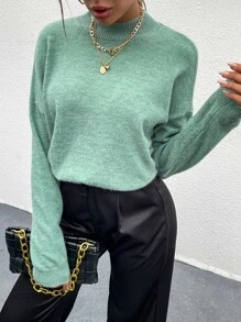 Lunelith SHEIN Lunessa Mock Neck Drop Shoulder Sweater Knit Pullover Fall Winter Outfit