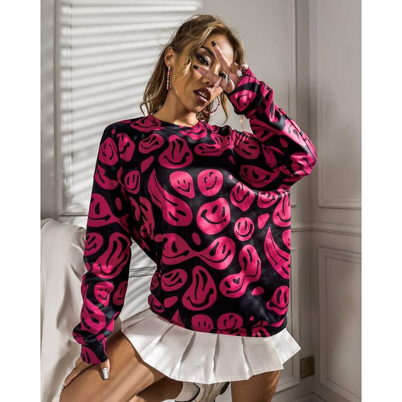 

Cartoon Face Print Drop Shoulder Sweatshirt, Multicolor