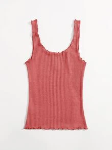 SHEIN Essnce Lettuce Trim Waffle Knit Tank Top - Watermelon Pink - View 2