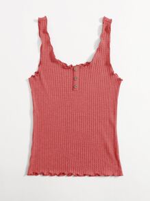 SHEIN Essnce Lettuce Trim Waffle Knit Tank Top - Watermelon Pink - View 3
