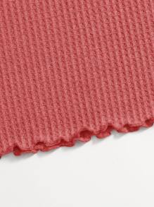 SHEIN Essnce Lettuce Trim Waffle Knit Tank Top - Watermelon Pink - View 4