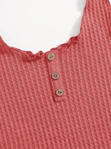 SHEIN Essnce Lettuce Trim Waffle Knit Tank Top - Watermelon Pink - View 5