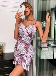 Tie Dye Ruffle Hem Cami Dress - Multicolor - View 3