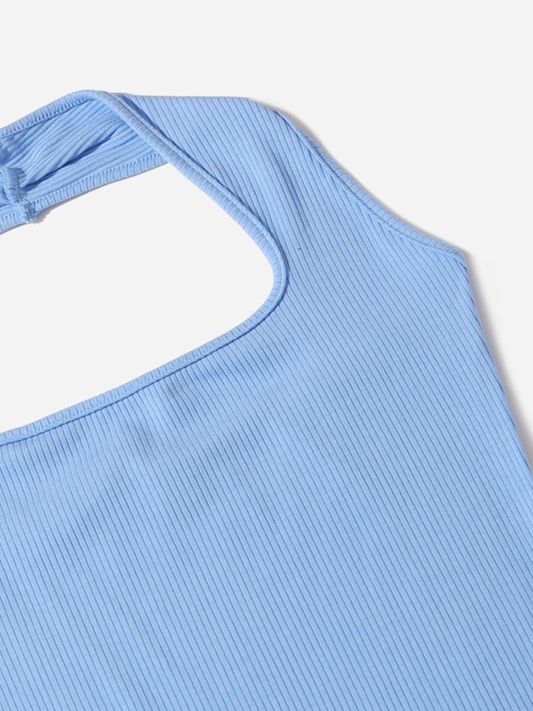 Muchica 素色羅紋針織露背連衣裙 - 淺藍色 - 查看 3