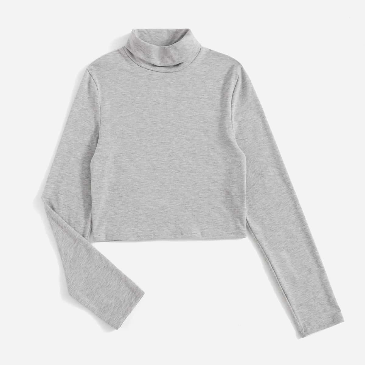 

Solid High Neck Crop Tee, Light grey
