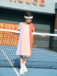 SHEIN Girls Colourblock Tee Dress - Multicolor - View 3