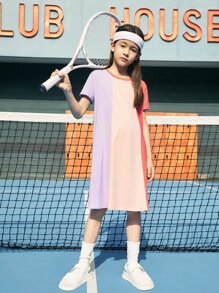 SHEIN Girls Colourblock Tee Dress - Multicolor - View 5
