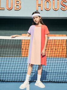 SHEIN Girls Colourblock Tee Dress - Multicolor - View 6