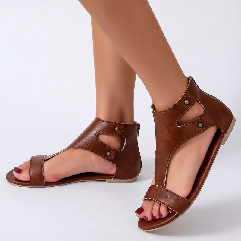 

Zip Back Sandals, Brown