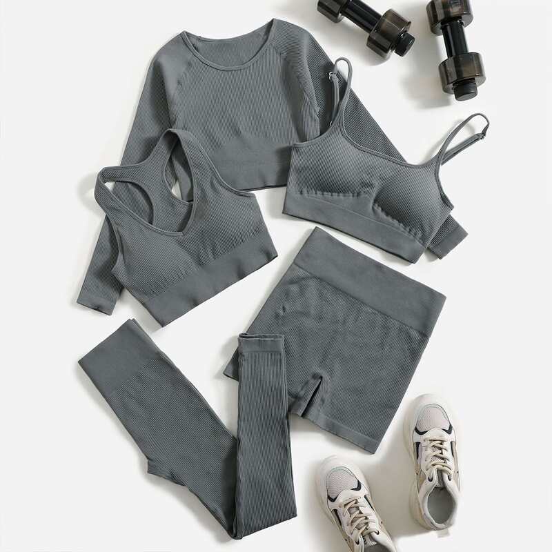 

5pcs Seamless Sports Set, Dark grey