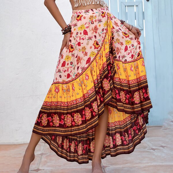 

Flounce Hem Floral Print Skirt, Multicolor