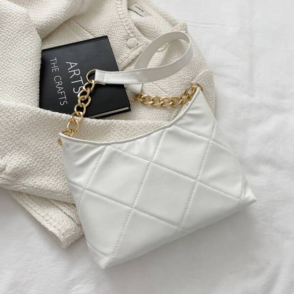 

Quilted Baguette Bag, White