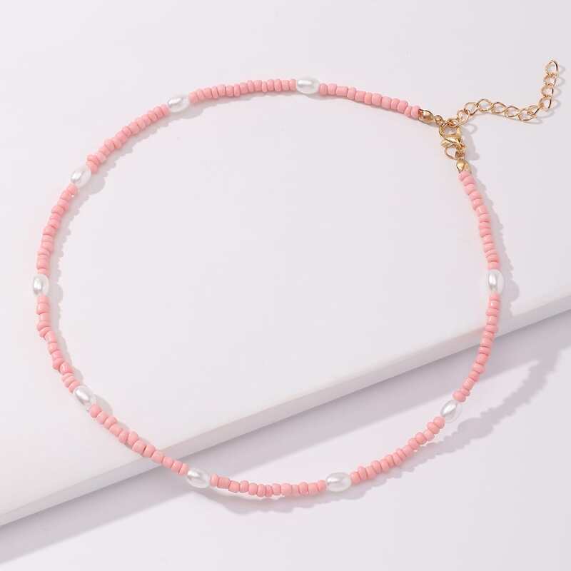 

Beaded Decor Necklace, Pink