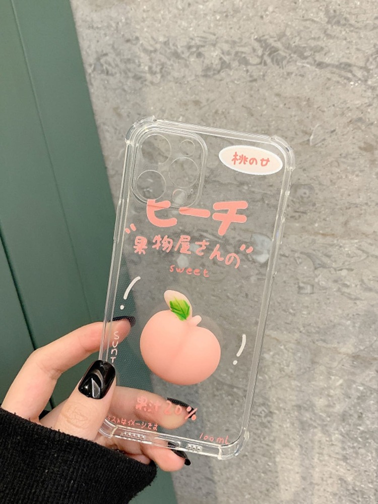 Funda de teléfono con decoración 3D de melocotón - transparente - Añade 6