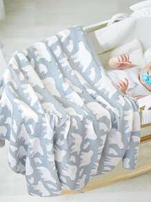 Chăn đồ họa động vật hoạt hình cho bé - Màu xanh lam - Xem 1