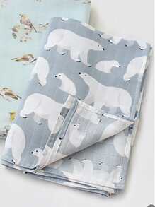 Chăn đồ họa động vật hoạt hình cho bé - Màu xanh lam - Xem 2