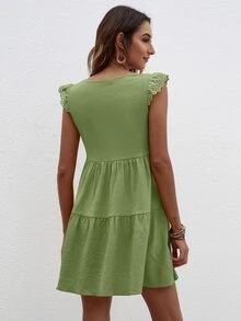 Schiffy Ruffle Trim Smock Dress - Lime Green - View 2