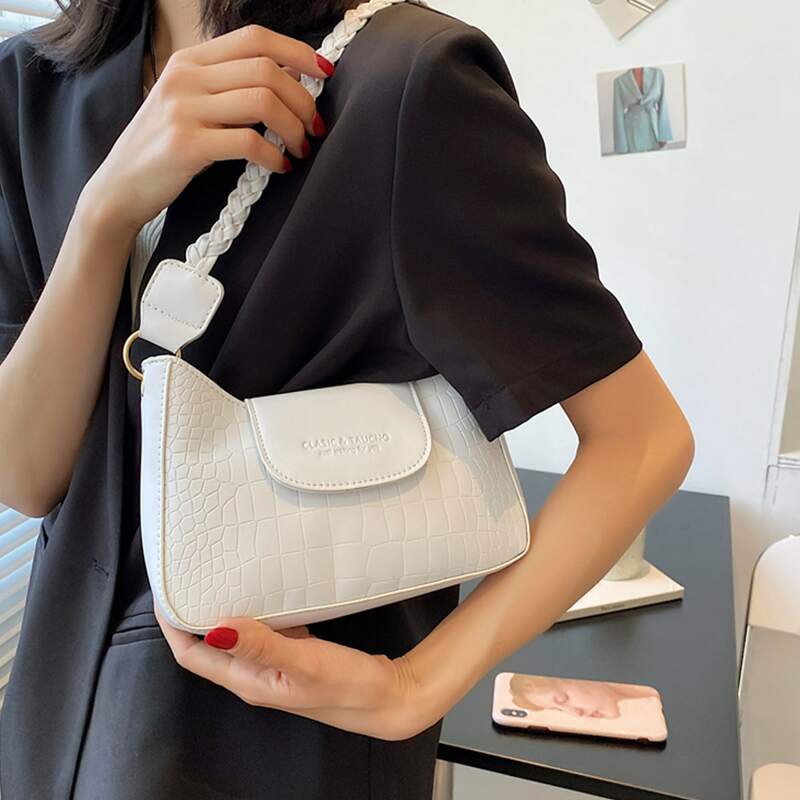 

Croc Embossed Shoulder Bag, White