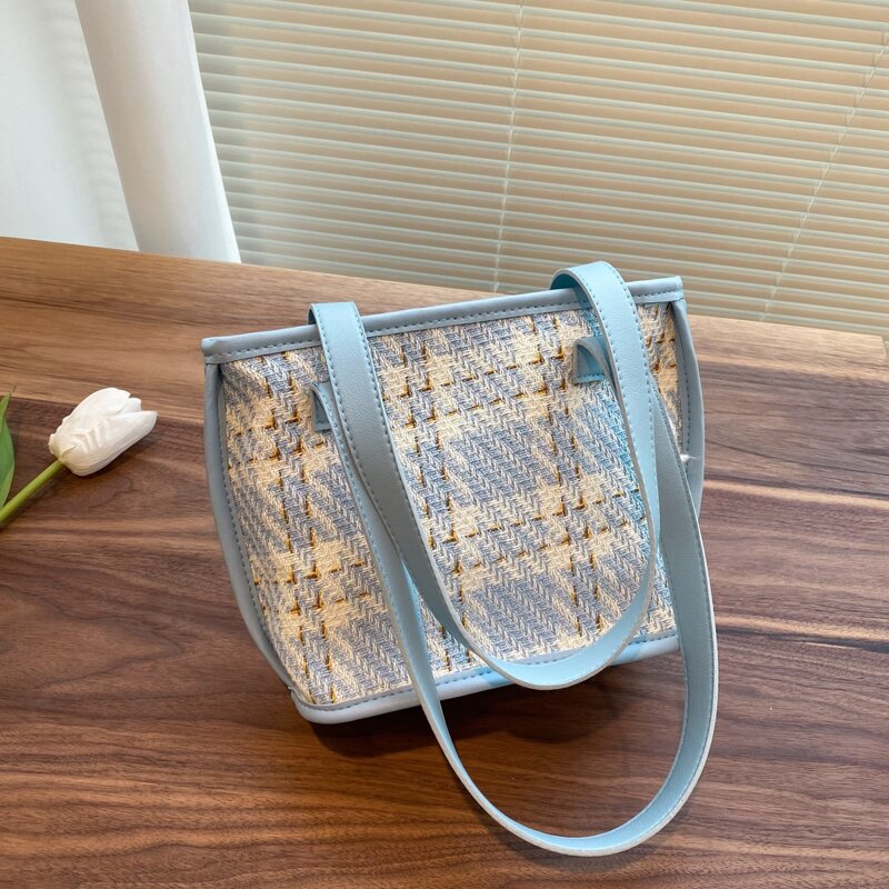 

Plaid Pattern Shoulder Bag, Blue