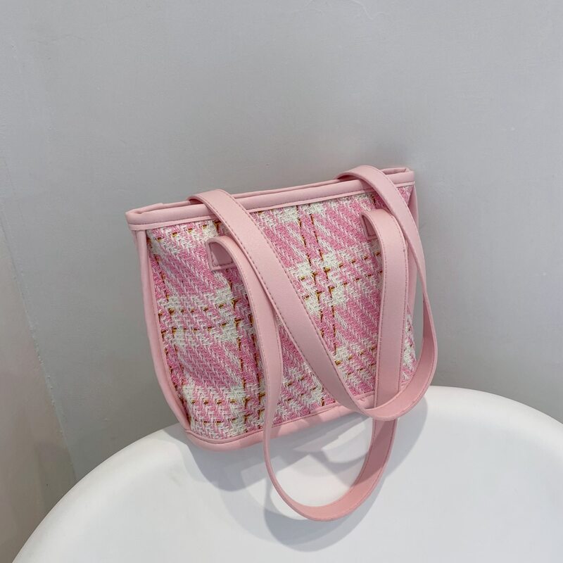 

Plaid Pattern Shoulder Bag, Pink
