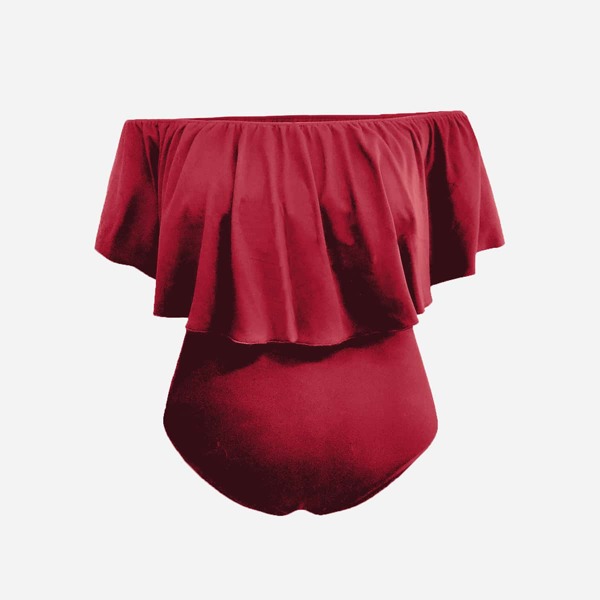

Plus Off The Shoulder Ruffle Trim Bodysuit, Burgundy